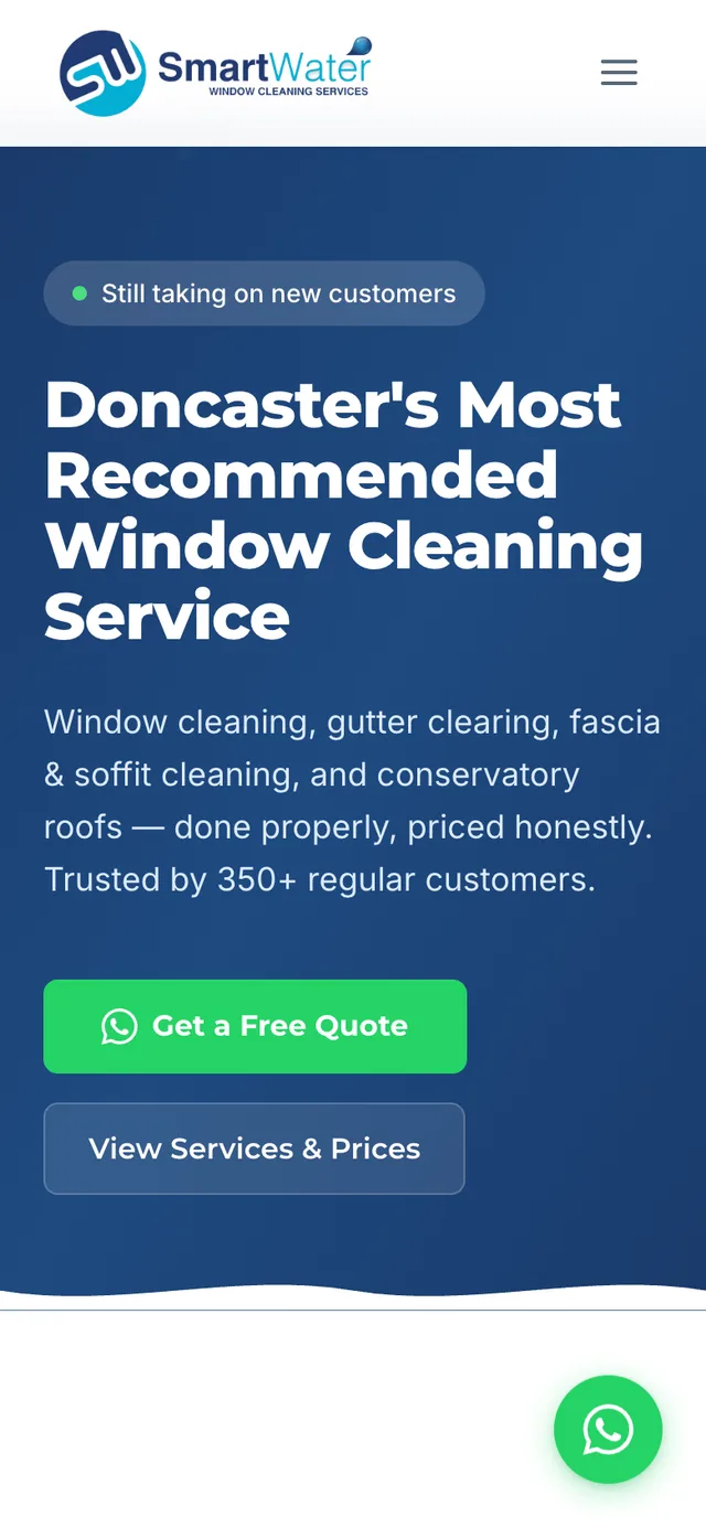 Smart Water Window Cleaning's site, a real Straight Sites build, shown on a phone